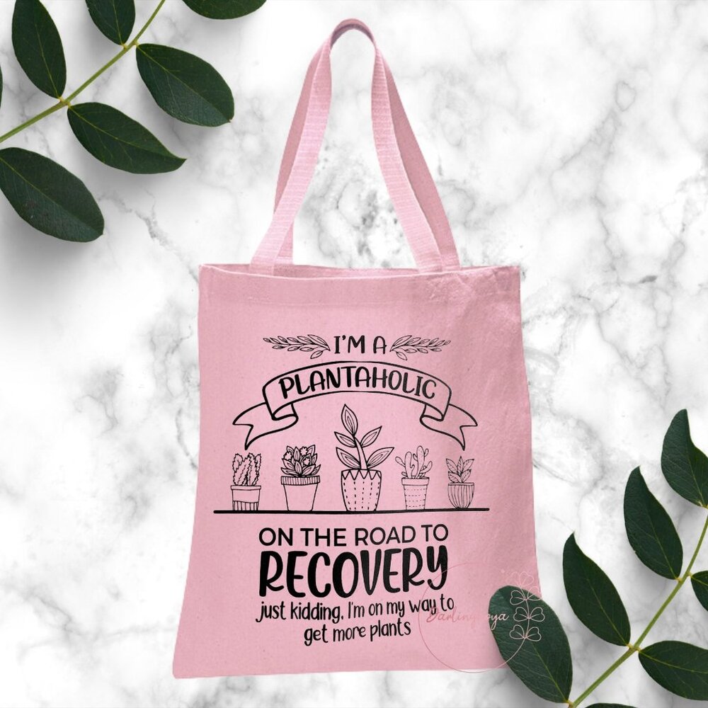 Plantaholic Canvas Tote - Pink